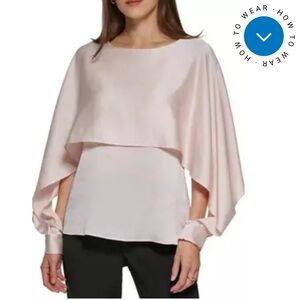 NWT BLACK DKNY Women's Long Sleeve Cape Blouse - Large